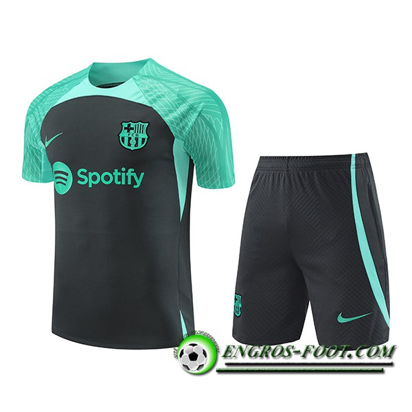 Ensemble Training T-Shirts + Shorts FC Barcelone Noir/Vert 2023/2024