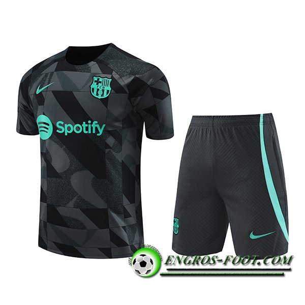 Ensemble Training T-Shirts + Shorts FC Barcelone Noir/Gris/Vert 2023/2024 -02