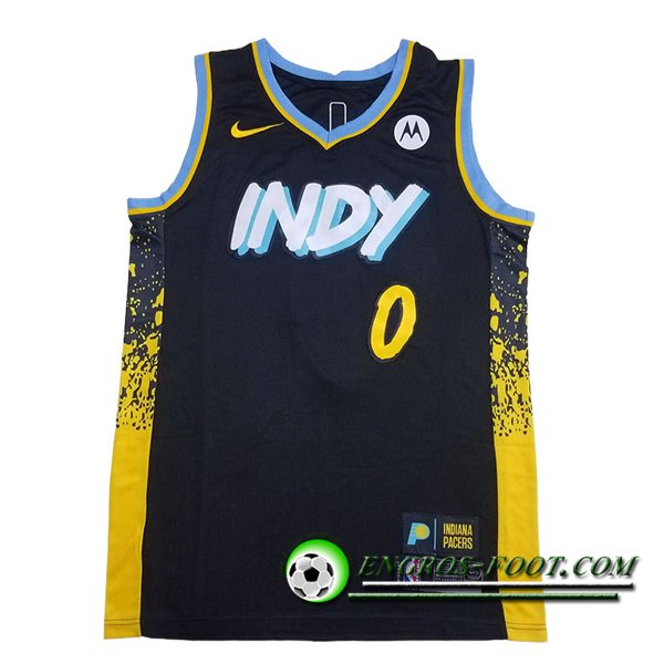 Maillot Indiana Pacers (HALIBURTON #0) 2023/24 Noir/Jaune -03