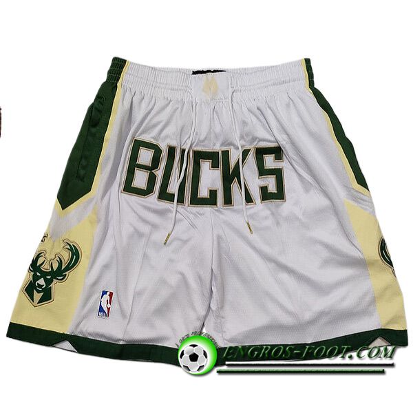Shorts NBA Milwaukee Bucks 2023/24 Blanc/Vert/Jaune