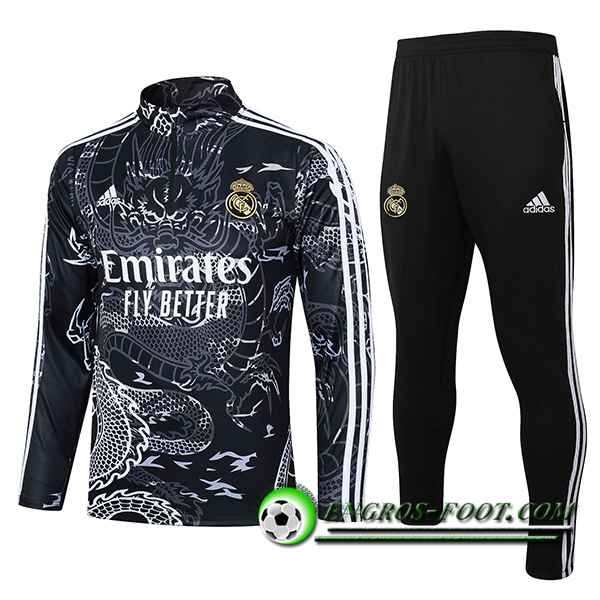 Ensemble Survetement de Foot Real Madrid Gris/Noir/Blanc 2023/2024