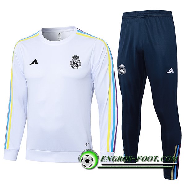 Ensemble Survetement de Foot Real Madrid Blanc/Noir 2023/2024