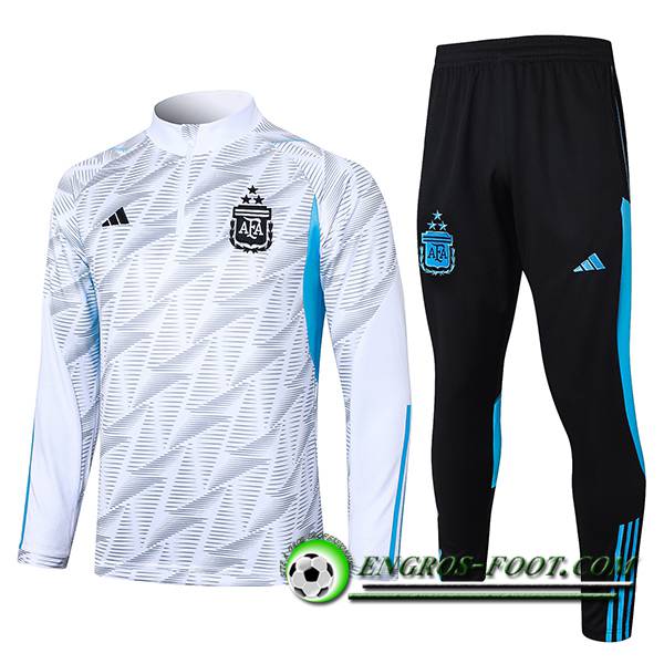 Ensemble Survetement de Foot Argentine Blanc/Gris/Bleu/Noir 2023/2024