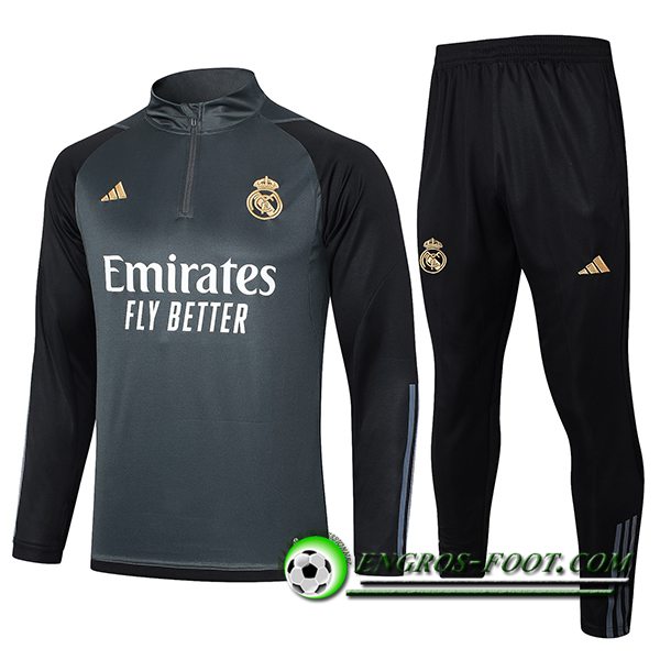 Ensemble Survetement de Foot Real Madrid Gris/Noir 2023/2024