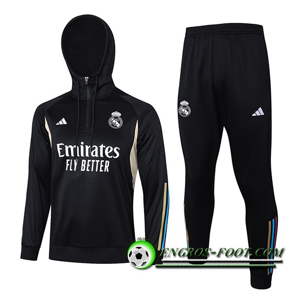 Ensemble Survetement Veste A Capuche Real Madrid Noir 2023/2024 -03