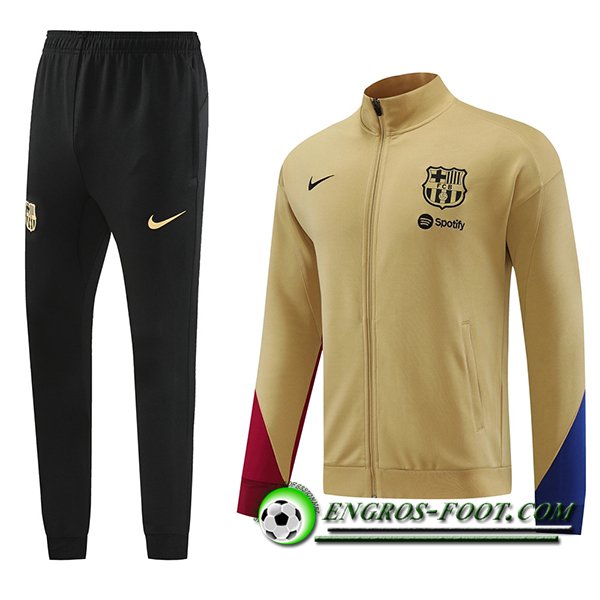 Ensemble Survetement de Foot Veste Foot FC Barcelone Brun/Noir 2023/2024