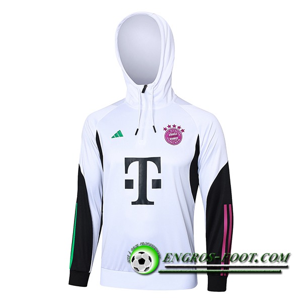 Sweatshirt Training Capuche Bayern Munich Blanc/Noir 2023/2024
