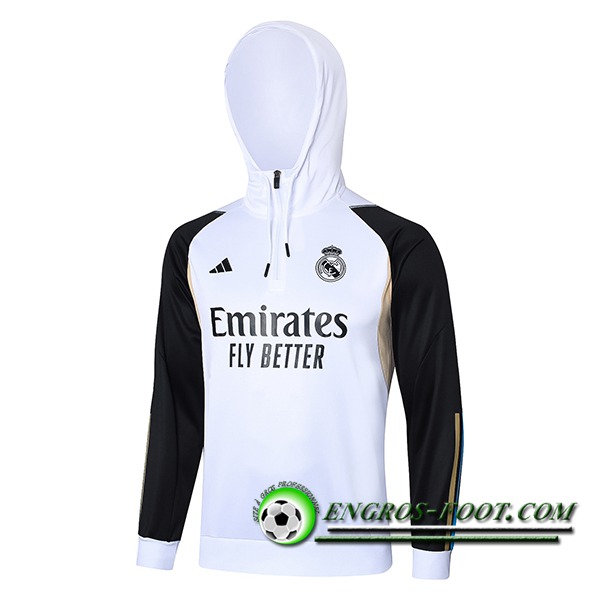 Sweatshirt Training Capuche Real Madrid Blanc/Noir 2023/2024