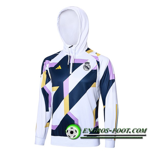 Sweatshirt Training Capuche Real Madrid Blanc/Bleu/Pourpre 2023/2024