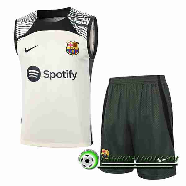 Ensemble Training Debardeur + Shorts FC Barcelone Beige/Noir/Vert 2023/2024