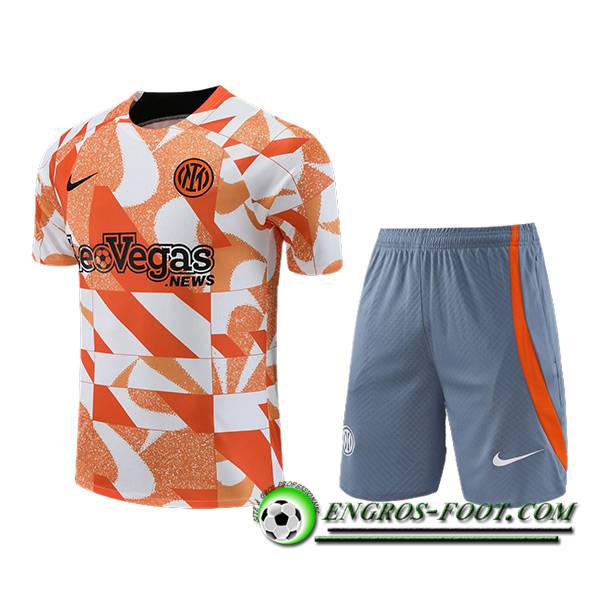 Ensemble Training T-Shirts + Shorts Inter Milan Blanc/Orange/Gris 2023/2024