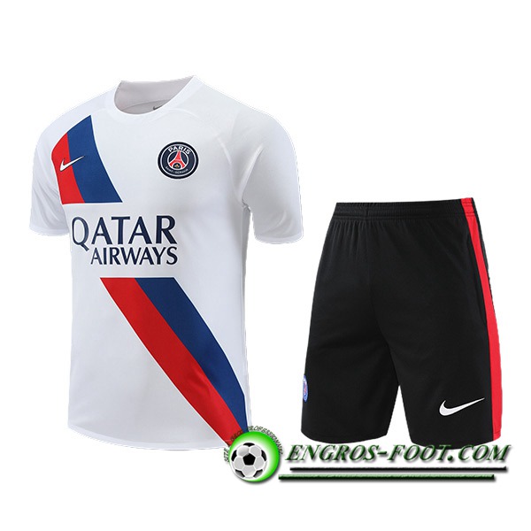 Ensemble Training T-Shirts + Shorts PSG Blanc/Noir/Rouge/Bleu 2023/2024