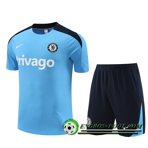 Ensemble Training T-Shirts + Shorts FC Chelsea Bleu/Noir 2023/2024