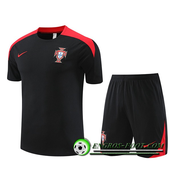 Ensemble Training T-Shirts + Shorts Portugal Noir/Rouge 2023/2024