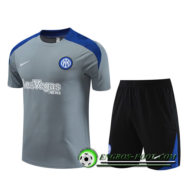 Ensemble Training T-Shirts + Shorts Inter Milan Gris/Bleu/Noir 2023/2024