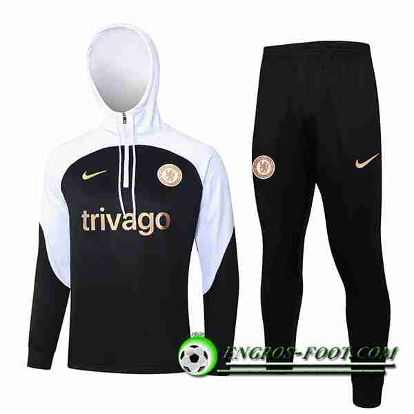 Ensemble Survetement Veste A Capuche FC Chelsea Blanc/Noir 2023/2024 -03