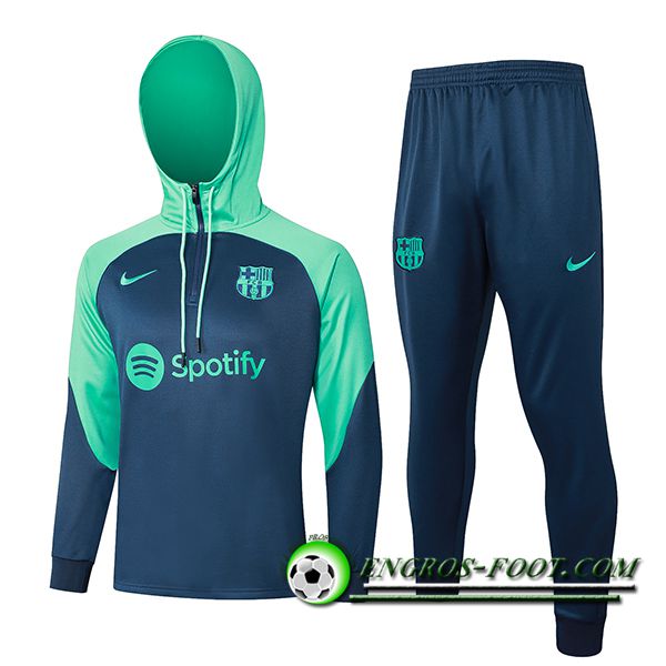 Ensemble Survetement Veste A Capuche FC Barcelone Bleu/Vert 2023/2024