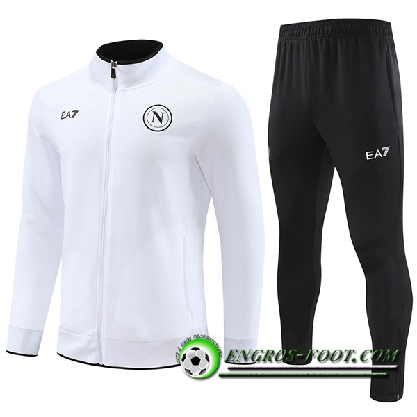 Ensemble Survetement de Foot Veste Foot SSC Naples Blanc/Noir 2023/2024