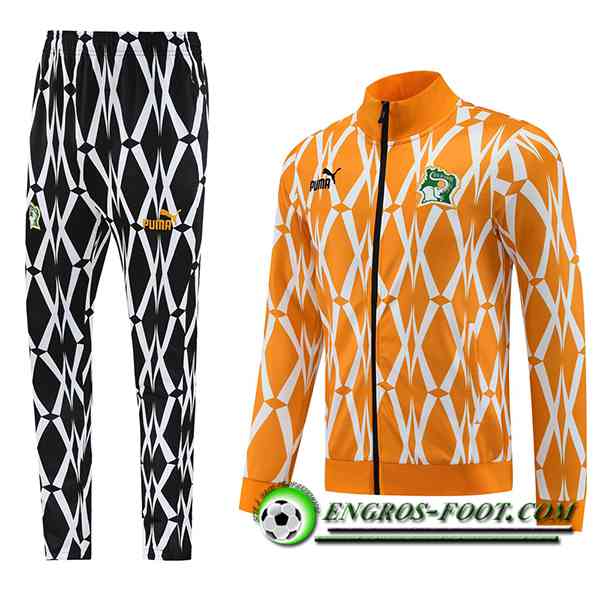 Ensemble Survetement de Foot Veste Foot Ivory Coast Orange/Blanc/Noir 2023/2024