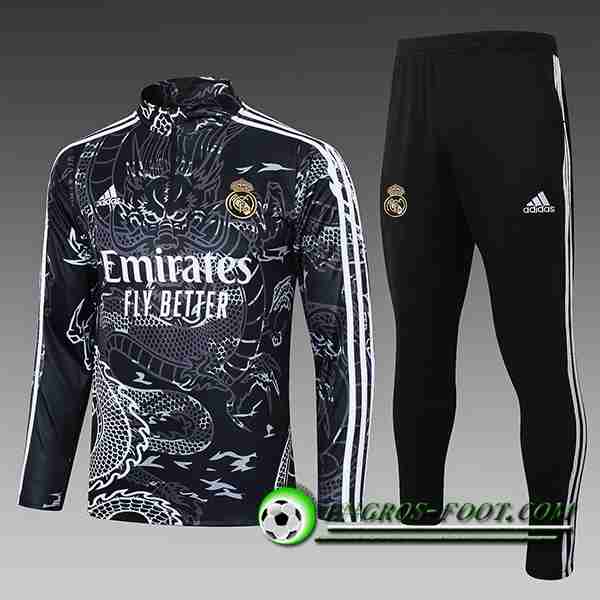 Ensemble Survetement de Foot Real Madrid Enfant Gris/Noir/Blanc 2023/2024