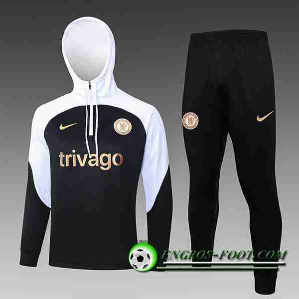 Ensemble Veste A Capuche Survetement de Foot FC Chelsea Enfant Blanc/Noir 2023/2024 -03