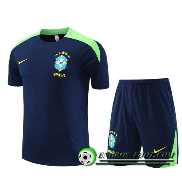 Ensemble Training T-Shirts + Shorts Brésil Enfant Bleu/Vert 2023/2024