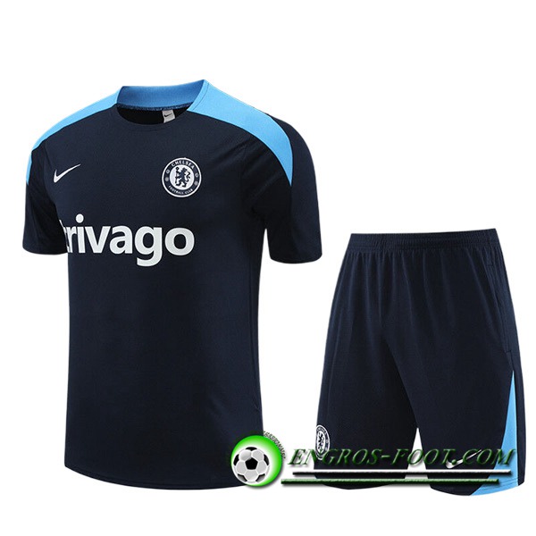 Ensemble Training T-Shirts + Shorts FC Chelsea Enfant Noir/Bleu 2023/2024