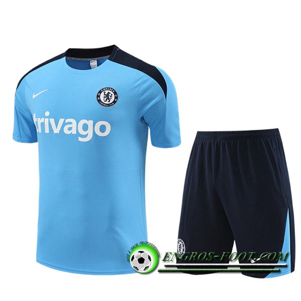 Ensemble Training T-Shirts + Shorts FC Chelsea Enfant Bleu/Noir 2023/2024