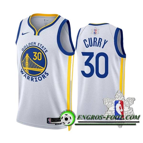 Maillot Golden State Warriors (CURRY #30) 2023/24 Blanc/Bleu/Jaune