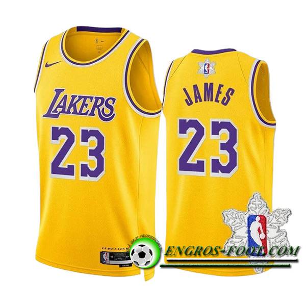 Maillot Los Angeles Lakers (JAMES #23) 2023/24 Jaune/Pourpre -02