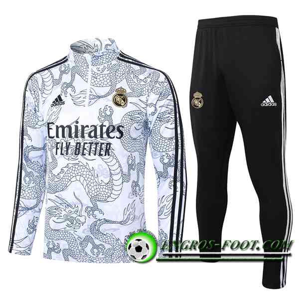 Ensemble Survetement de Foot Real Madrid Blanc/Noir 2023/2024