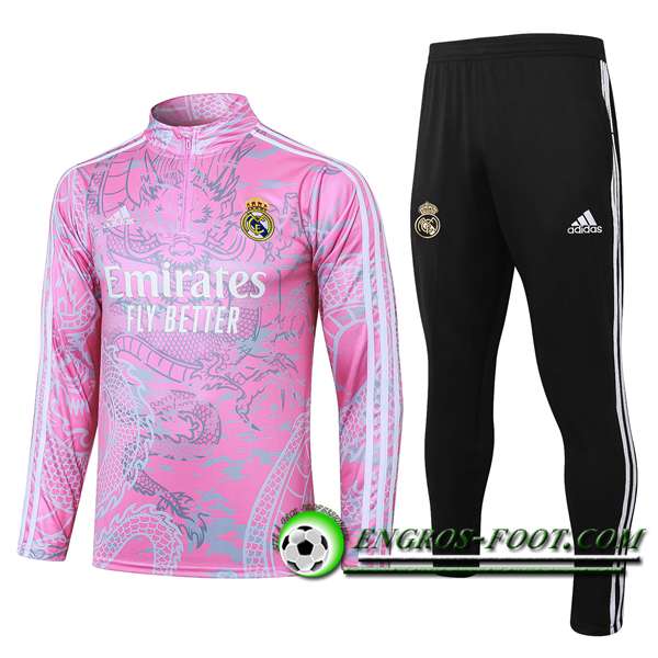 Ensemble Survetement de Foot Real Madrid Rose/Gris/Noir 2023/2024