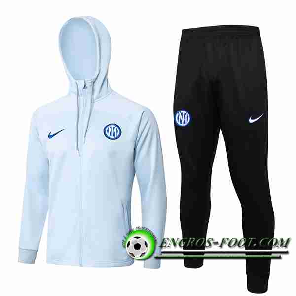 Ensemble Survetement Veste A Capuche Coupe-Vent Inter Milan Gris/Noir 2023/2024