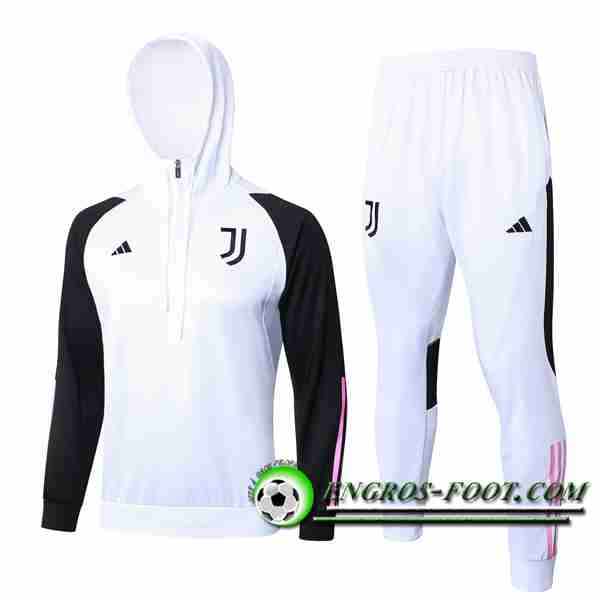 Ensemble Survetement Veste A Capuche Juventus Blanc/Noir/Rose 2023/2024 -02