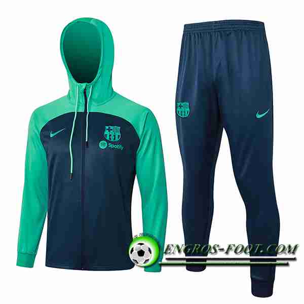 Ensemble Survetement Veste A Capuche Coupe-Vent FC Barcelone Bleu/Vert 2023/2024