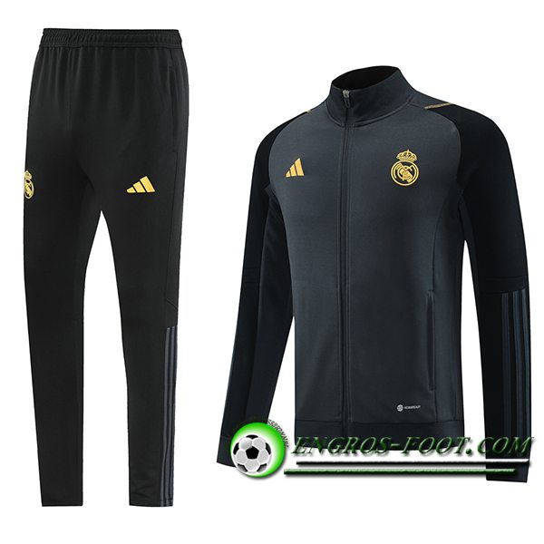 Ensemble Survetement de Foot Veste Foot Real Madrid Gris Foncé 2023/2024