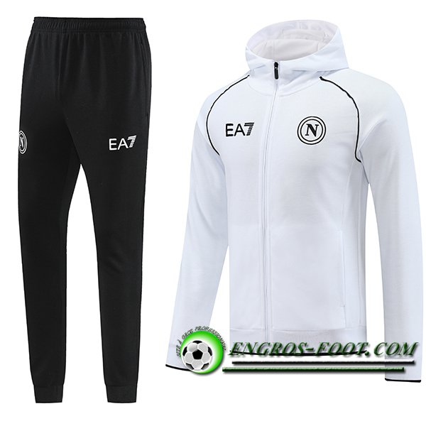 Ensemble Survetement Veste A Capuche Coupe-Vent SSC Naples Blanc/Noir 2023/2024