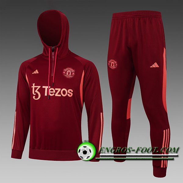 Ensemble Survetement Veste A Capuche Manchester United Enfant Rouge/Orange 2023/2024