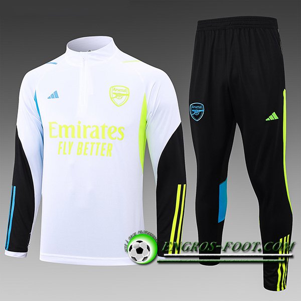 Ensemble Survetement de Foot Arsenal Enfant Blanc/Noir/Jaune 2023/2024