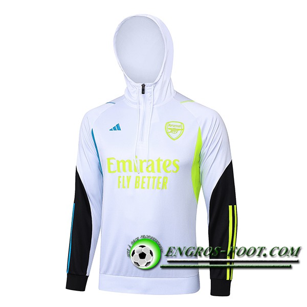 Sweatshirt Training Capuche Arsenal Blanc/Noir/Bleu/Vert 2023/2024
