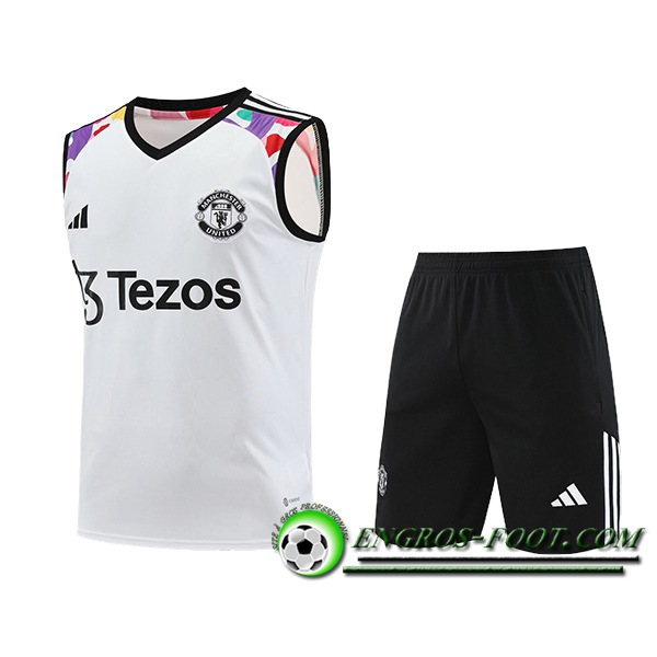 Ensemble Training Debardeur + Shorts Manchester United Blanc/Noir 2024/2025