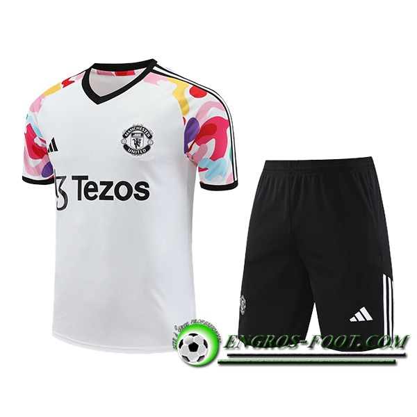 Ensemble Training T-Shirts + Shorts Manchester United Blanc/Noir 2024/2025