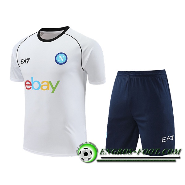 Ensemble Training T-Shirts + Shorts SSC Naples Blanc/Bleu 2024/2025