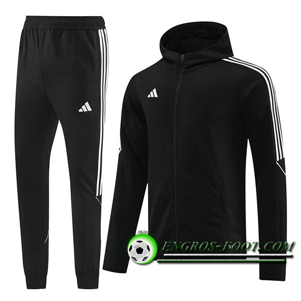 Ensemble Survetement Veste A Capuche Coupe-Vent Adidas Noir/Blanc 2023/2024