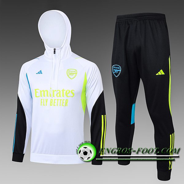 Ensemble Survetement Veste A Capuche Arsenal Enfant Blanc/Vert/Bleu 2023/2024