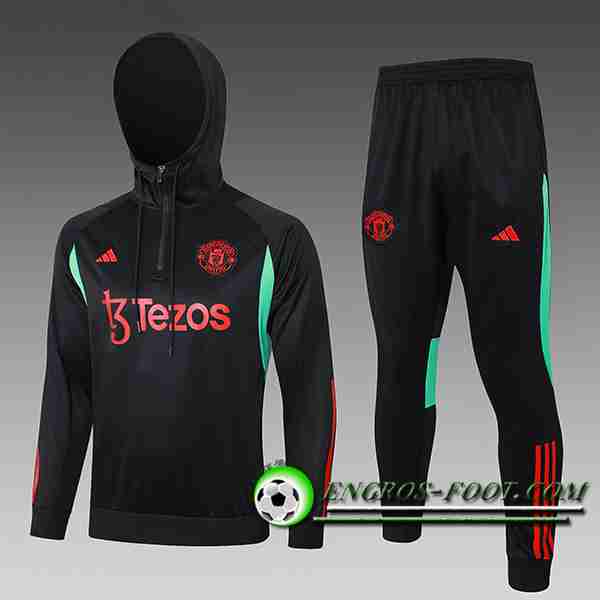 Ensemble Survetement Veste A Capuche Manchester United Enfant Noir/Rouge/Vert 2023/2024