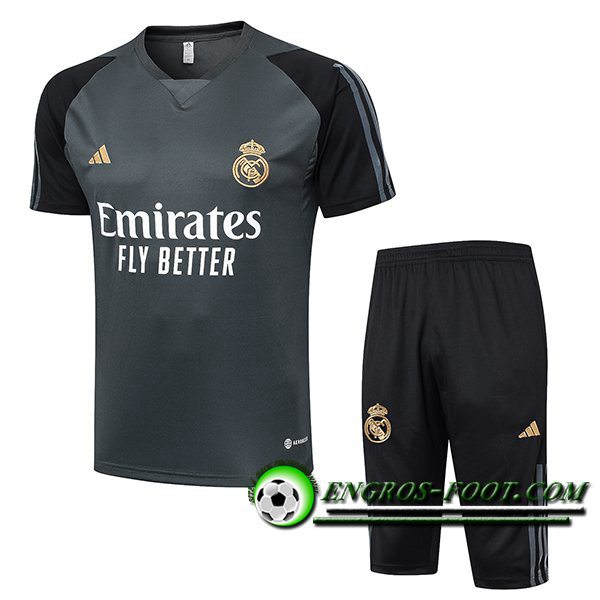 Ensemble Training T-Shirts + Shorts Real Madrid Gris/Noir 2024/2025