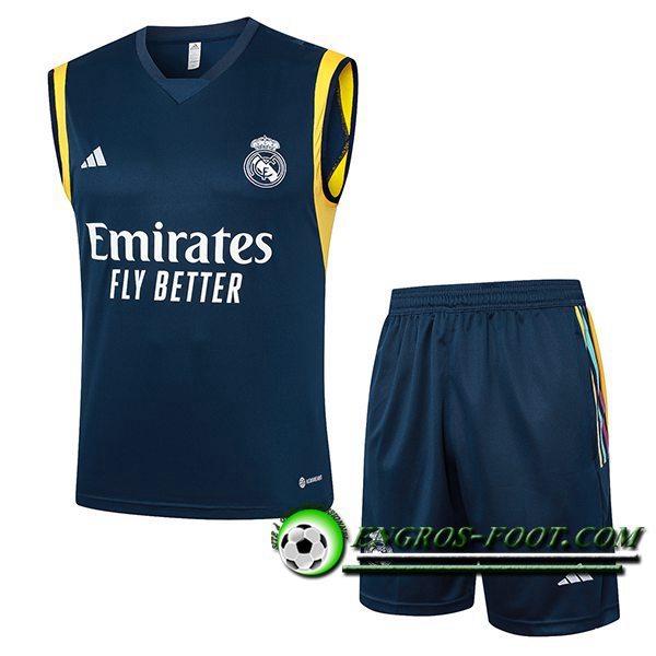 Ensemble Training Debardeur + Shorts Real Madrid Bleu/Jaune 2024/2025