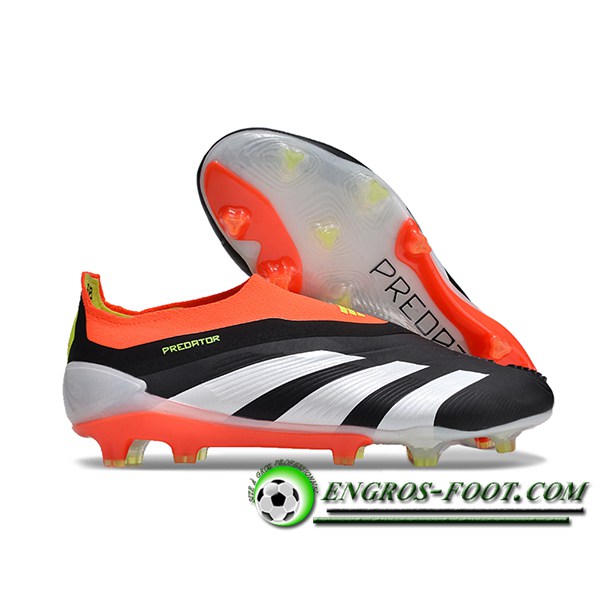 Adidas Chaussures de Foot PREDATOR ELITE LACELESS BOOTS FG Blanc/Noir/Orange