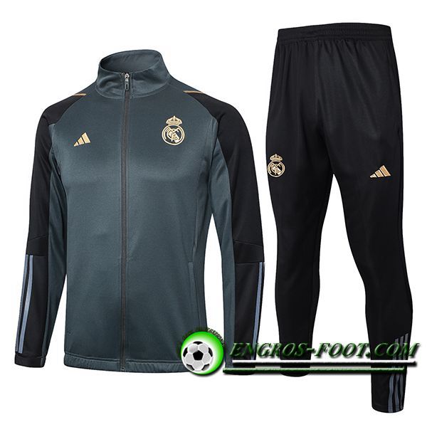 Ensemble Survetement de Foot Veste Foot Real Madrid Gris/Noir 2024/2025